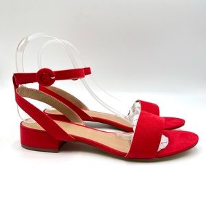 Cushionaire Size 7.5 Red‎ Faux Suede Microsuede Low Block Heel Sandals Shoes